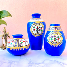 Load image into Gallery viewer, Warli Painted Trio-Blue(Set of 3)