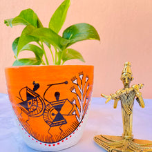 Load image into Gallery viewer, Warli Painted Terracotta Planter Orange