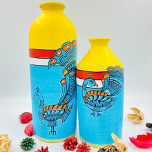 Load image into Gallery viewer, Madhubani Painted Terracotta Vase : Peacock Blue (Set of 2)