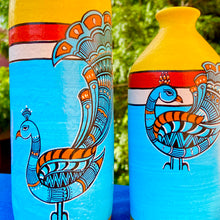 Load image into Gallery viewer, Madhubani Painted Terracotta Vase : Peacock Blue (Set of 2)