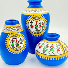 Load image into Gallery viewer, Warli Painted Trio-Blue(Set of 3)