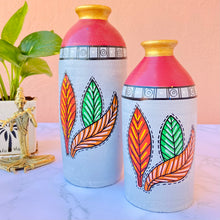 Load image into Gallery viewer, Madhubani Painted Terracotta Vase : Silver(Set of 2)