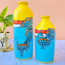 Load image into Gallery viewer, Madhubani Painted Terracotta Vase : Peacock Blue (Set of 2)