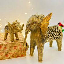Load image into Gallery viewer, Brass dhokra elephant and calf figurine