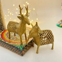 Load image into Gallery viewer, Dhokra golden brass deer and elephant